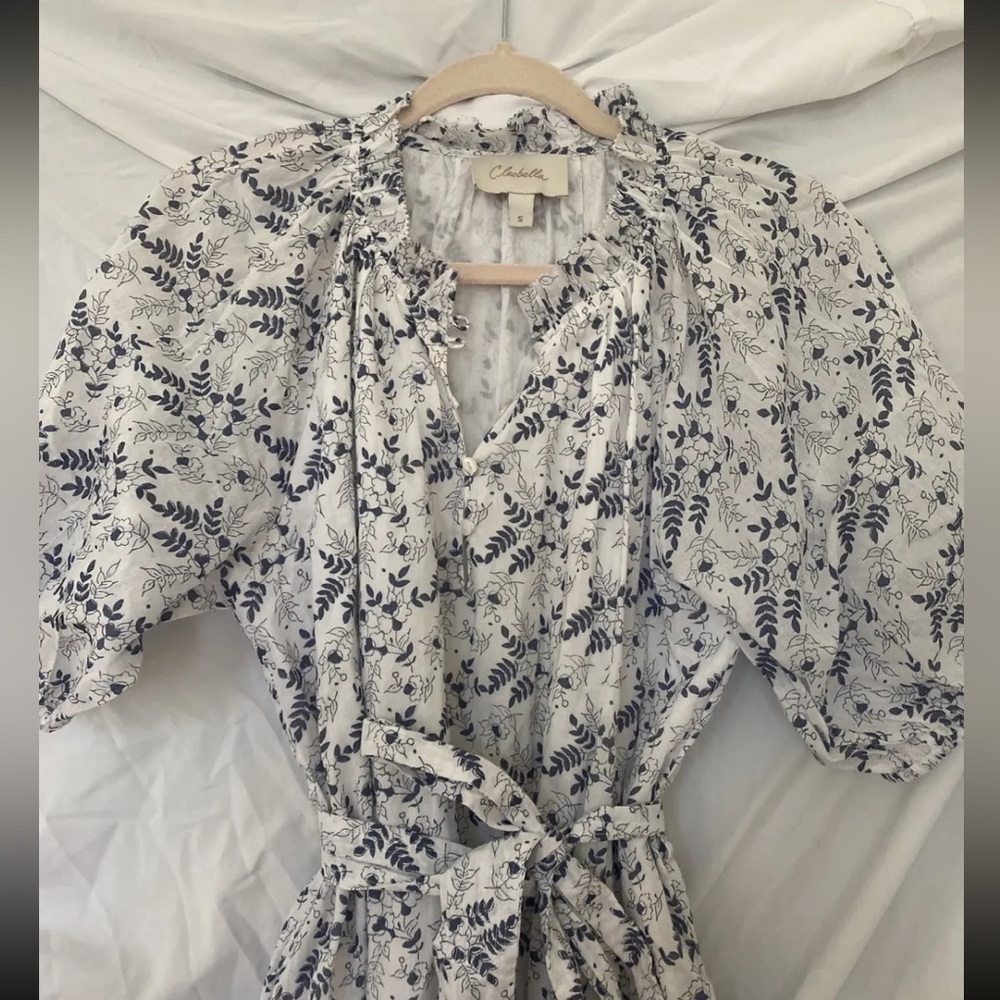 Cleobella Blue White Floral Cotton Puff Sleeve Nevah Mini Size Small Sundress - Picture 4 of 9